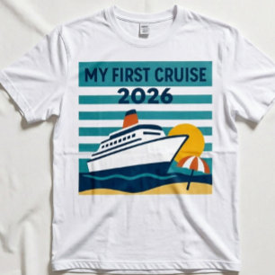 Camiseta Mi Primer Crucero 2026 Retro Atardecer Náutico Bar