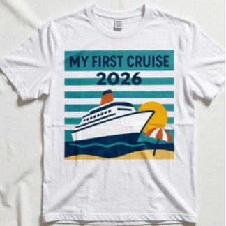 Camiseta Mi Primer Crucero 2026 Retro Atardecer Náutico Bar