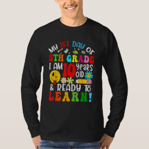 Camiseta Mi Primer Día De 5º Grado Tengo 10 Años Y Leí