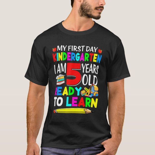Camiseta Mi primer día de kindergarten Tengo 5 años en Welc (Anverso)