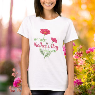 Camiseta Mi Primer Día de la Madre Floral Acuarela Rosa