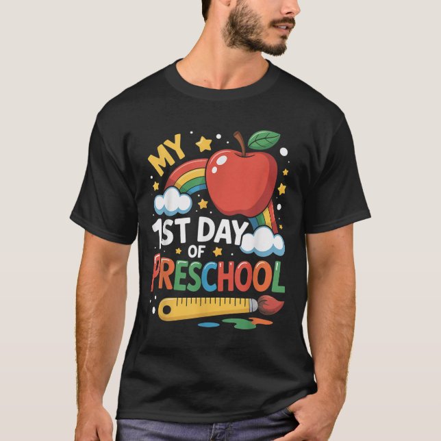 Camiseta Mi primer día de preescolar divertido arcoiris col (Anverso)