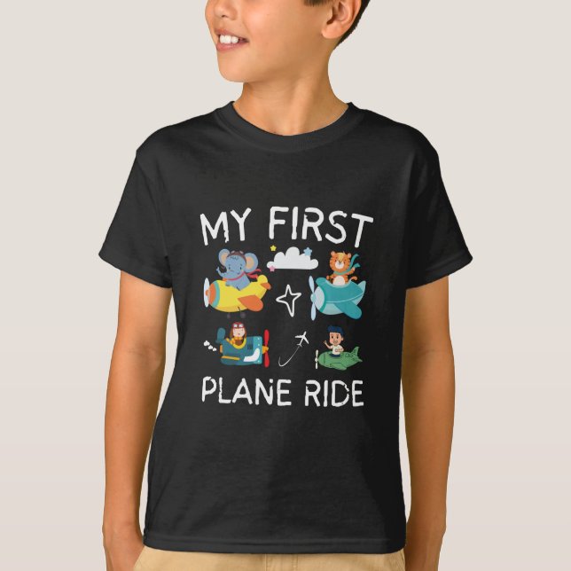 Camiseta Mi primer viaje en avión con mis hijos del primer  (Anverso)