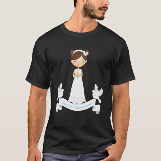 Camiseta Mi primera comunión, Rosary Brunette, hija de niño (Anverso)