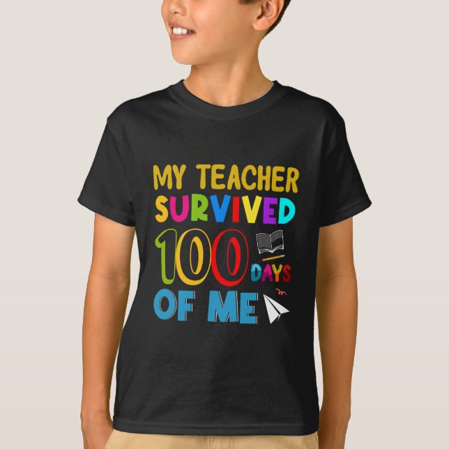 Camiseta Mi profesor sobrevivió a 100 días de mí, curiosa c (Anverso)
