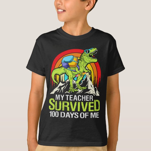 Camiseta Mi Profesor Sobrevivió A 100 Días De Mí Dinosaurio (Anverso)
