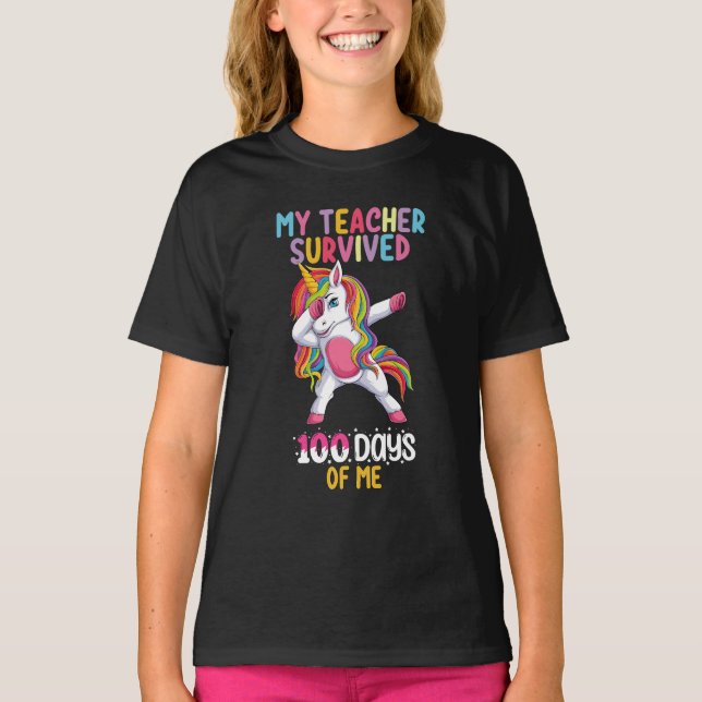 Camiseta Mi Profesor Sobrevivió A 100 Días De Mi Escuela Un (Anverso)