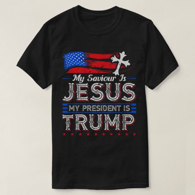 Camiseta Mi Salvador Es Jesús Mi Presidente Es Trump Christ (Diseño del anverso)
