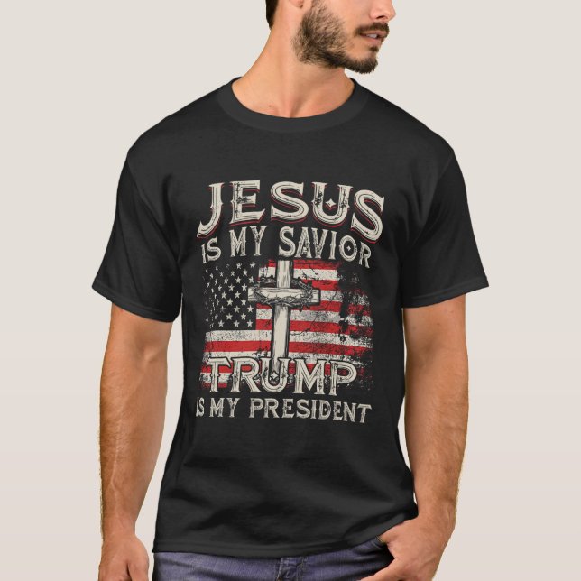 Camiseta Mi Salvador Trump es mi presidente, bandera estado (Anverso)