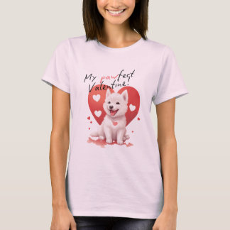 Camiseta Mi San Valentín Pawfecto - Cachorro Blanco Jindo A