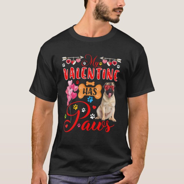 Camiseta Mi San Valentín tiene arañazos lindo Pug gafas de  (Anverso)
