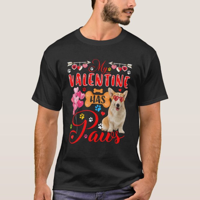 Camiseta Mi San Valentín tiene garras cortas Corgi lentes d (Anverso)