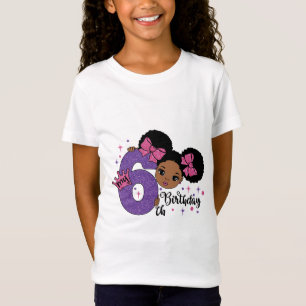 Camiseta Mi sexto cumpleaños Chica afro Purpurina rosado de