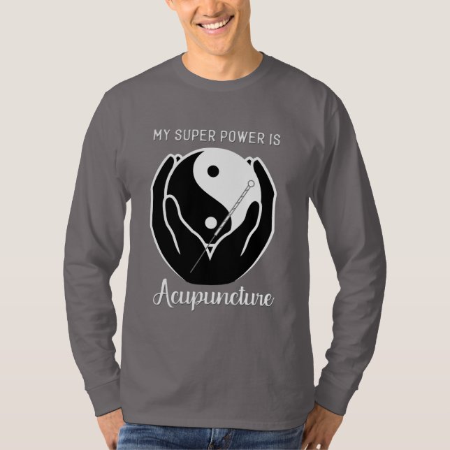 Camiseta Mi superpoder es el tee masculino de la acupuntura (Anverso)