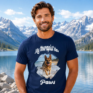 Camiseta Mi terapeuta tiene patas foto de perro azul marino