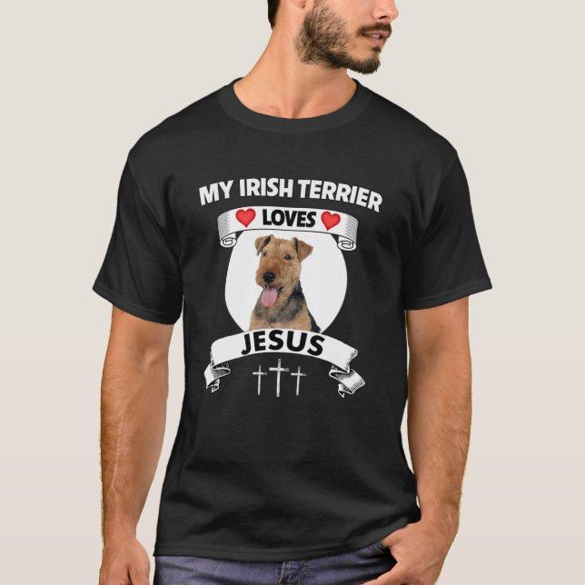 Camiseta Mi Terrier Irlandés ama a Jesús Perro de Familia C (Anverso)