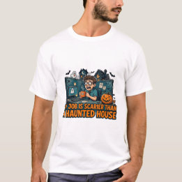 Camiseta Mi trabajo es más aterrador que una casa embrujada