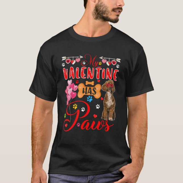 Camiseta Mi Valentine Tiene Paws Cute Poodle Gafas De Sol C (Anverso)
