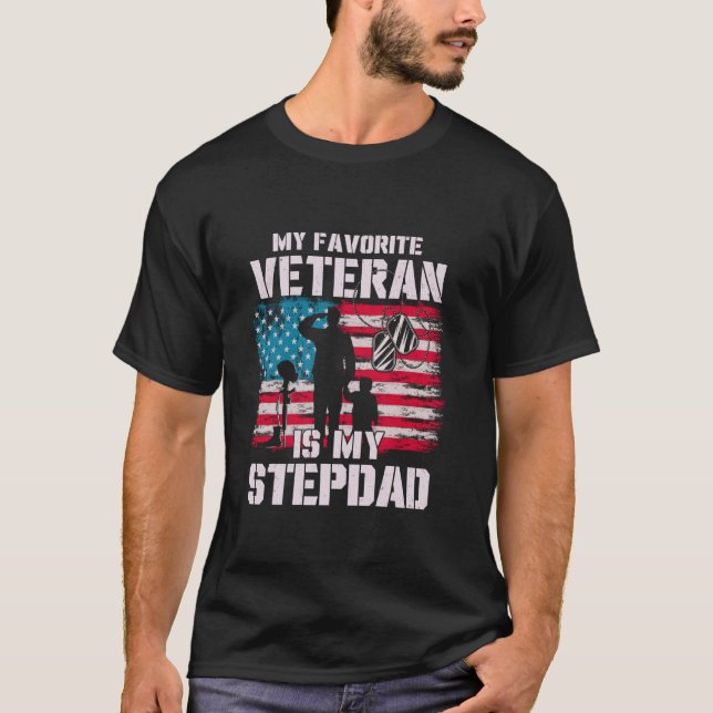 Camiseta Mi Veterano Favorito Es Mi Padrastro Bandera Ameri (Anverso)