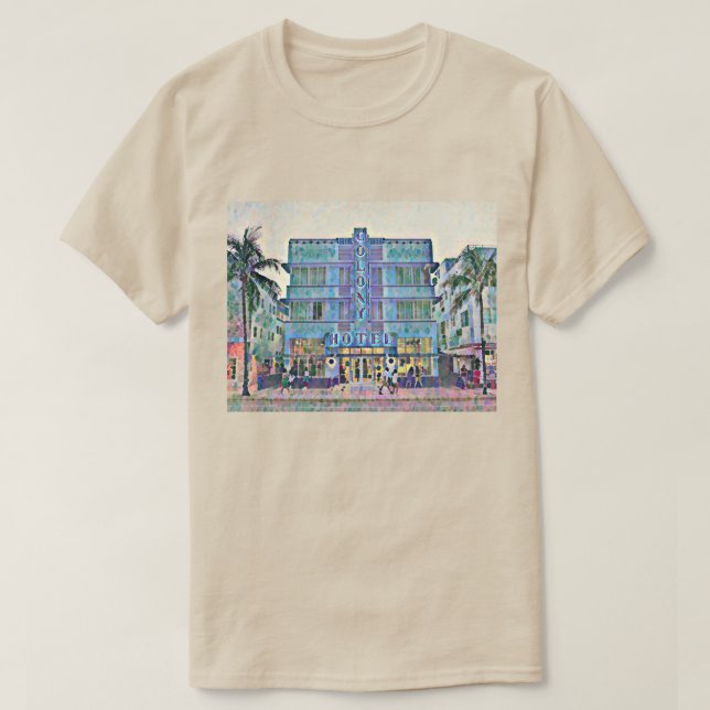 Camiseta Miami Beach Art Deco Hotel Pintura 2 (Diseño del anverso)