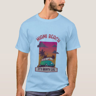 Camiseta Miami Beach Es vida de playa Furgoneta de surf ret