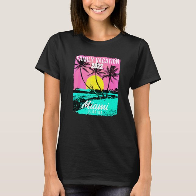 Camiseta Miami Beach Florida Family Vacation Beach Palm Tre (Anverso)
