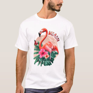 Camiseta Miami Beach Florida Flamingo Sunset Flores Miami