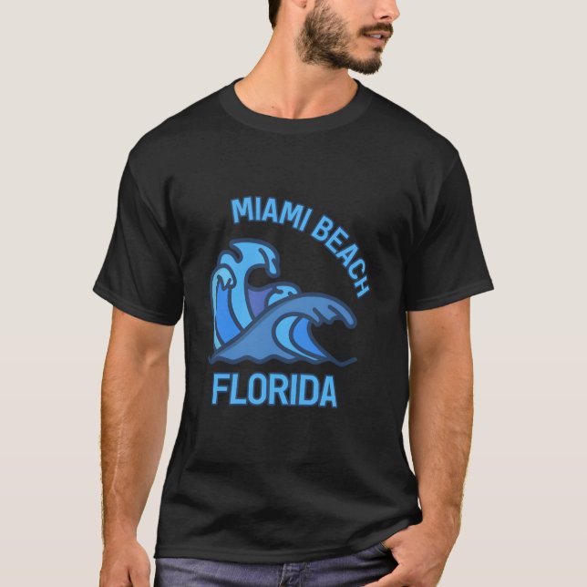 Camiseta Miami Beach Florida Ola de Bolsillo (Anverso)