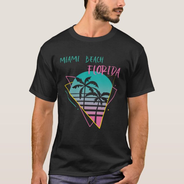 Camiseta Miami Beach Florida Palmeras Retro Ocean Surfing (Anverso)