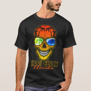 Camiseta Miami Beach Florida Skull Beach Sungafas Palm Tr
