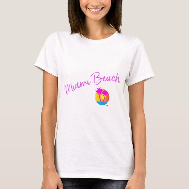 Camiseta Miami-Beach-logo-sol-palmeras-rosa (Anverso)