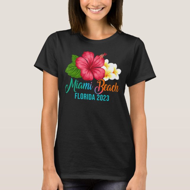 Camiseta Miami Beach Vacaciones Florida Tropical Hibiscus F (Anverso)