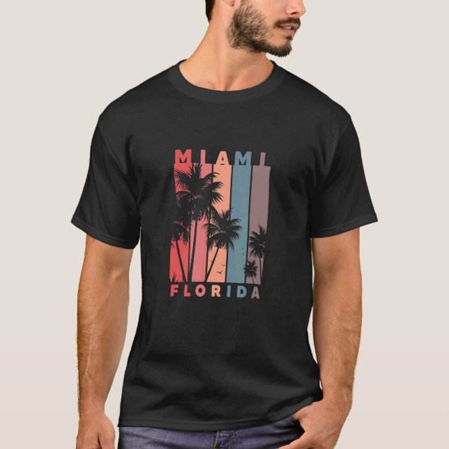 Camiseta Miami Florida Palm Trees Beach Ret de vacaciones d (Anverso)