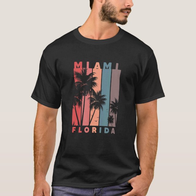 Camiseta Miami Florida Palm Trees Beach Ret de vacaciones d (Anverso)