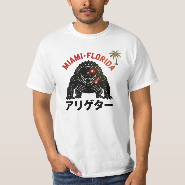 Camiseta Miami Florida Retro Kaiju Alligator Japanese Style (Anverso)