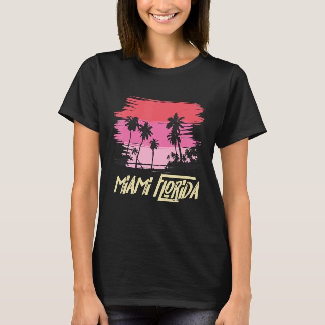Camiseta Miami Florida Skyline Palm Trees Retro Miami Beach (Anverso)