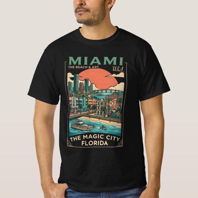Camiseta Miami, Florida, the enchanting city - a beach  (Anverso)