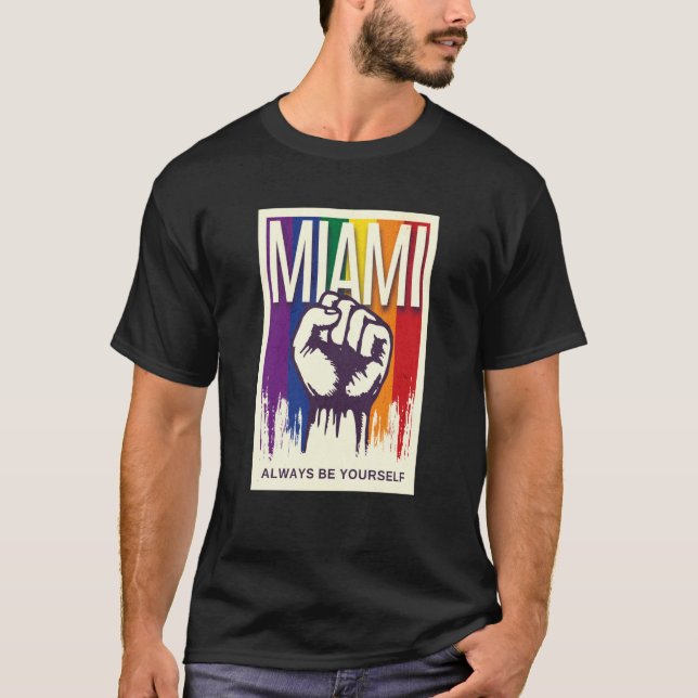 Camiseta Miami LGBTQ Pride Rainbow Flag Resist Fist Proud L (Anverso)