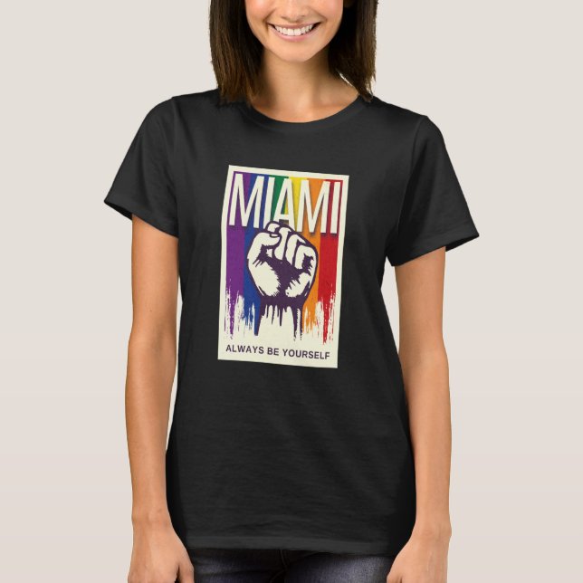 Camiseta Miami LGBTQ Pride Rainbow Flag Resist Fist Proud L (Anverso)