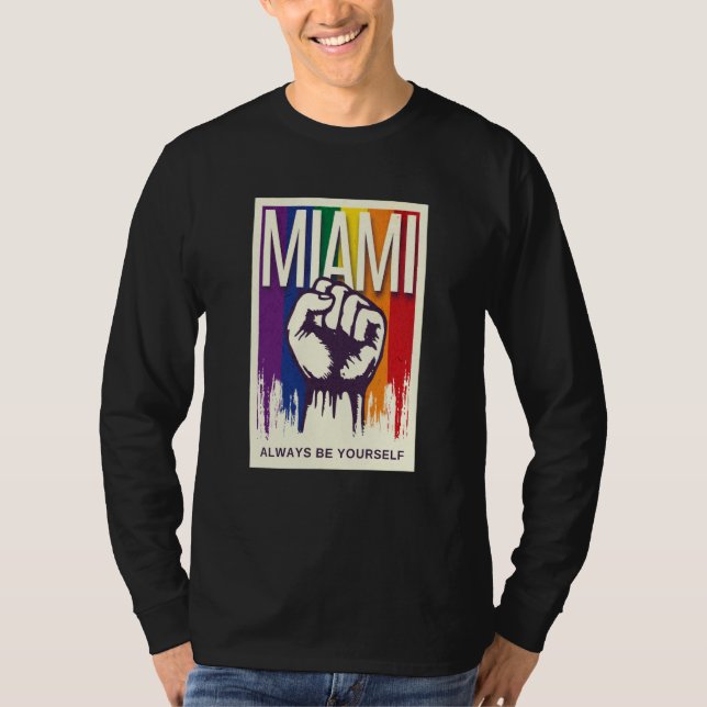 Camiseta Miami LGBTQ Pride Rainbow Flag Resist Fist Proud L (Anverso)