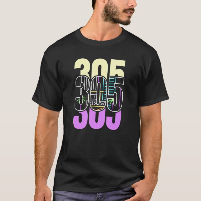Camiseta Miami Nightlife In The 305 Retro Design (Anverso)