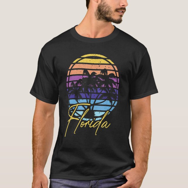 Camiseta Miami Skyline Florida Palm Trees Beach Sunset (Anverso)