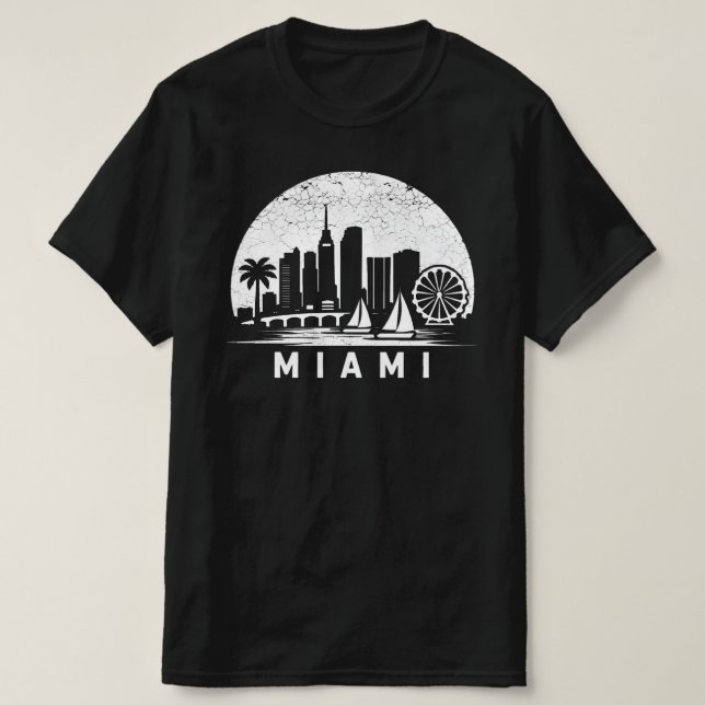 Camiseta Miami Skyline Vintage Graphic Tee - Palm Trees  (Diseño del anverso)