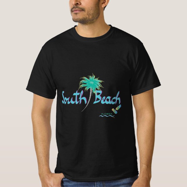 Camiseta Miami, South Beach Florida Tropical Guay Black (Anverso)