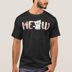 Camiseta miau divertido gato amante flor meow gato