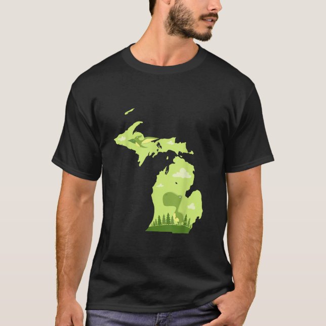 Camiseta Michigan Cute T rex Dinosaur State Kids Gift (Anverso)