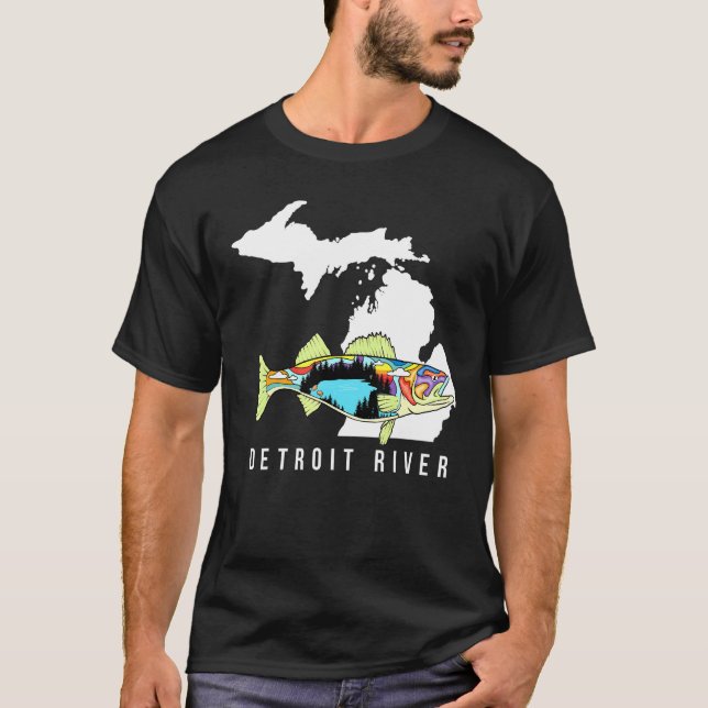 Camiseta Michigan Detroit River Walleye Pescando agua dulce (Anverso)