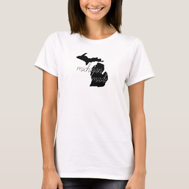 Camiseta Michigan hizo tipografía manuscrita con silueta ne (Anverso)