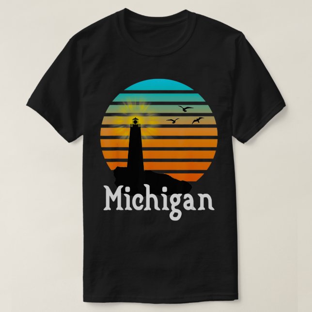 Camiseta Michigan Lighthouse Travel Retro Souvenir Regalo I (Diseño del anverso)