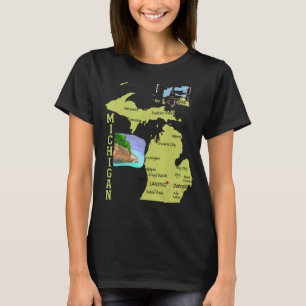 Camiseta Michigan Map Major Cities Michigan Landscape Illus